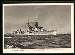 AK Kreuzer Nürnberg Mit Dem Panzerschiff Admiral Scheer Im Hintergrund  - Krieg