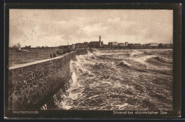 AK Warnemünde, Strand Bei Stürmischer See  - Altri & Non Classificati