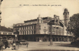 ROUEN La Gare Rue Droite ,dit :gare Rue Verte Animée Voitures  RV - Rouen