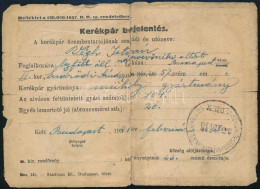 1941 Bp., Kerékpár-bejelentő Igazolás - Non Classés