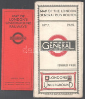 Cc 1930 Londoni Metrótérkép, összehajtható 5x13 Cm, 15x13 Cm + Londoni Busz Térkép 1925 / Cc 1930 London Subway Map, Fol - Other & Unclassified