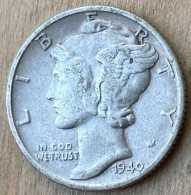 1940 US Standard Coinage Coin Dime .900 Silver , KM#140,7734 - 1916-1945: Mercury (kwik)