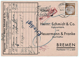 Nazi Germany H.Schmidt & Co.Cigar Factory, Heurenmann & Franke Hauf-Kaffe BRESLAU Seal Plauen 26.09.1937 - Cartoline