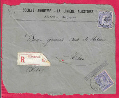 BELGIO - LEOPOLDO II CENT. 25 + 25 SU FRONTESPIZIO INTESTATO RACCOMANDATO DA "ALOST*24.JUN.1892* PER BANCA MILANO - 1884-1891 Leopoldo II