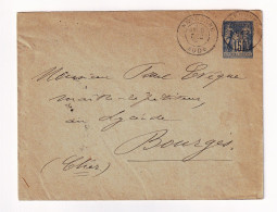 Entier Postal Type Sage 1891 Narbonne Aude Pour Bourges Cher Tours Gare Indre Et Loire - Enveloppes Types Et TSC (avant 1995)