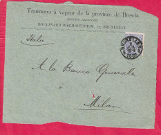 BELGIO - LEOPOLDO II CENT. 25 SU FRONTESPIZIO INTESTATO TRAMWAYS BRESCIA DA "BRUXELLES *2. JUIL.1892* PER MILANO - 1884-1891 Leopold II