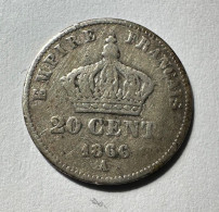 20 Cent - Napoléon III - 1866 A     "argent"   Réf, S 09 - 20 Centimes