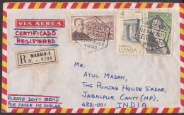 SPAIN, 1974, Registered Airmail Cover From Spain To India,  3 Stamps Used, No 10 - Brieven En Documenten