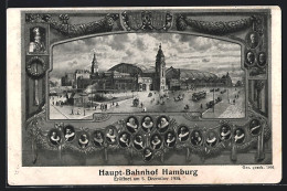 AK Hamburg-St.Georg, Blick Auf Den Hauptbahnhof, Passepartout Mit Kaiser Und Ratsherren  - Mitte