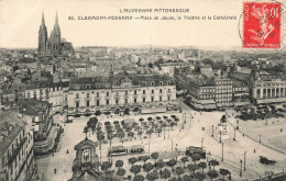 FRANCE - Clermont Ferrand - Place De Jaude, Le Théâtre Et Le Cathédrale -  Animé - Carte Postale Ancienne - Clermont Ferrand