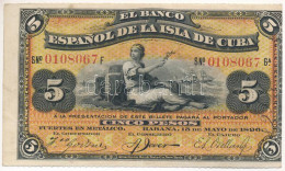 Kuba 1896. 5P Perforált ívszéllel T:XF Az Egyik Oldala Vágott Cuba 1896. 5 Pesos With Perforated Sheet Edge C:XF One Sid - Unclassified