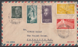 SPAIN, 1957, Airmail Cover From Spain To India,  5 Stamps Used, No 13 - Covers & Documents