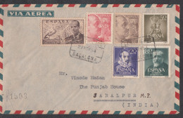 SPAIN, 1954, Airmail Cover From Spain To India,  5 Stamps Used, No 14 - Lettres & Documents