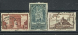 FRANCE - 1931 - MONUMENTS ON SITES STAMPS SET OF 3 , USED - Usati