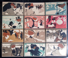 LES MOIS, 12 CARTLES FRANZ LASKOFF RICORDI ART NOUVEAU COMPLETE SET - Laskoff