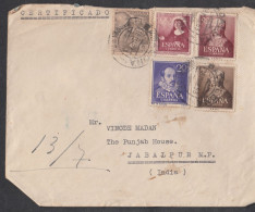SPAIN, 1953, Cover From Spain To India,  5 Stamps Used, No 18 - Covers & Documents
