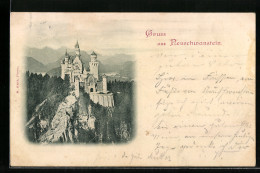 AK Schloss Neuschwanstein, Ansicht Von Oben Mit Bergpanorama  - Autres & Non Classés
