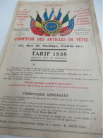 Tarif 1936 / Catalogue / COMPTOIR Des ARTICLES De FÊTES / Fabrique Paris/1936            CAT307 - Advertising