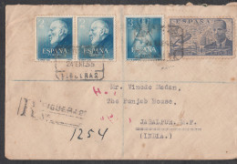 SPAIN, 1955, Resistered Cover From Spain To India,  4 Stamps Used, No 23 - Covers & Documents