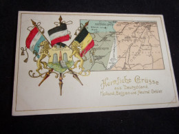 Carte Gaufrée Avec Dorure . Herzliche Grüsse Aus Deutschland ,Holland ,Belgien Und Neutral Gebiet .Frontière . Douane. - Customs