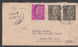 SPAIN, 1958, Cover From Spain To India,  3 Stamps Used, No 25 - Lettres & Documents