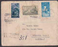 SPAIN, 1956, Registered Cover From Spain To India,  3 Stamps Used, No 27 - Storia Postale