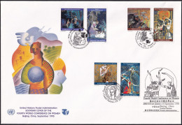 UNO NEW YORK - WIEN - GENF 1995 TRIO-FDC Vierte Weltfrauenkonferenz + Stempel Beijing - Gezamelijke Uitgaven New York/Genève/Wenen