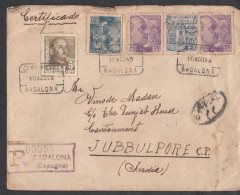 SPAIN, 1949, Registered Cover From Spain To India,  5 Stamps Used, No 29 - Lettres & Documents