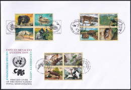 UNO NEW YORK - WIEN - GENF 2001 TRIO-FDC Gefährdete Arten - Gemeinschaftsausgaben New York/Genf/Wien