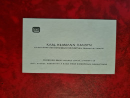 Carte De Visite BUNDESBAHN KARL HERMANN HANSEN REISEDIENST DER BUNDERBAHNDIRECTION FRANKFURT - Cartoncini Da Visita