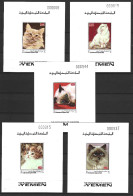 YEMEN (Royaume). 5 BF Non Dentelé Des N°294 (3 Valeurs) & PA 116 (2 Valeurs) De 1970. Chats. - Domestic Cats