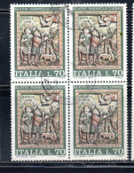 ITALIA REPUBBLICA ITALY REPUBLIC 1975 NATALE CHRISTMAS NOEL WEIHNACHTEN NAVIDAD LIRE 70 QUARTINA BLOCK USATO USED - 1971-80: Used