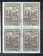 ITALIA REPUBBLICA ITALY REPUBLIC 1975 NATALE CHRISTMAS NOEL WEIHNACHTEN NAVIDAD LIRE 70 QUARTINA BLOCK USATO USED - 1971-80: Used