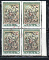 ITALIA REPUBBLICA ITALY REPUBLIC 1975 NATALE CHRISTMAS NOEL WEIHNACHTEN NAVIDAD LIRE 70 QUARTINA BLOCK USATO USED - 1971-80: Usati