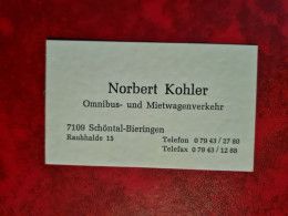 Carte De Visite NORBERT KOHLER OMNIBUS UND MIETWAGENVERKEHR SCHONTAL BIERINGEN - Cartes De Visite