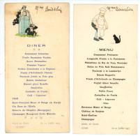 LOT De 2 Menus MENU  Illustré Eau De Seltz / Chat Cuisinier Fait à Hôtel Du Globe à CUSSET 03 Allier ( Année 1935 1933 - Menus