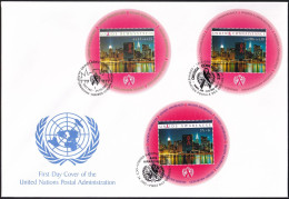 UNO NEW YORK - WIEN - GENF 2002 TRIO-FDC UNAIDS Bewusstsein - New York/Geneva/Vienna Joint Issues