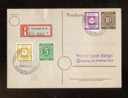 "SBZ" 1946, Reco-Postkarte Mit Interessanter Zusatzfrankatur Ex Dresden (R2111) - Postal  Stationery