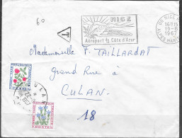 Taxe De 0,60 Apposée à 18 Culan Le 22-8 1967 (deux Timbres Taxes Fleurs), Abscence D'affranchissement - 1960-.... Briefe & Dokumente