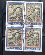 ITALIA REPUBBLICA ITALY REPUBLIC 1975 NATALE CHRISTMAS NOEL WEIHNACHTEN NAVIDAD LIRE 100 QUARTINA BLOCK USATO USED - 1971-80: Used