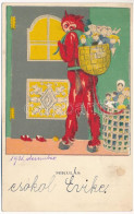 * T2 Mikulás. Egy Jó Kislány Viselt Dolgai: IV. Sorozat 1. Szám - Krampusz / Krampus, Hungarian Art Postcard S: Kozma - Unclassified