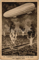 T3/T4 1916 Ein Zeppelin-Kreuzer Bombardiert In Der Nacht Eine Englische Stadt / WWI German Military Art Postcard, Airshi - Unclassified