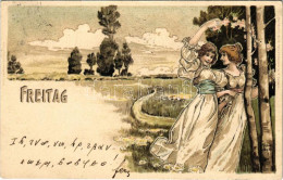 T2/T3 1900 Freitag / Friday. Lady Art Postcard. Verlag V. M. Kimmelstiel & Co. Art Nouveau, Litho S: H. Fründt + Titkosí - Unclassified