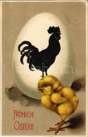 T2/T3 Fröhliche Ostern / Easter Greeting Art Postcard, Chicken, Rooster And Egg. Emb. Litho (EK) - Non Classés