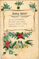 T2/T3 1904 Boldog Újévet / New Year Greeting Art Postcard. Emb. Floral (fl) - Non Classés