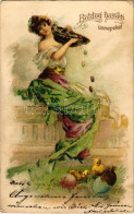 T2/T3 1902 Boldog Húsvéti ünnepeket / Easter Greeting Art Postcard With Lady, Chicken And Eggs. Litho (EK) - Zonder Classificatie