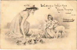 T3 1901 Húsvéti üdvözlőlap Báránnyal és Csibékkel / Easter Greeting With Lamb And Chicken (EB) - Ohne Zuordnung