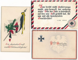 ** 3 Db Régi Német Katonai üdvözlet Zászlóval / 3 Pre-1945 German Military Greetings With Flag - Ohne Zuordnung