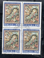 ITALIA REPUBBLICA ITALY REPUBLIC 1975 NATALE CHRISTMAS NOEL WEIHNACHTEN NAVIDAD LIRE 100 QUARTINA BLOCK USATO USED - 1971-80: Used