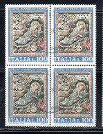 ITALIA REPUBBLICA ITALY REPUBLIC 1975 NATALE CHRISTMAS NOEL WEIHNACHTEN NAVIDAD LIRE 100 QUARTINA BLOCK USATO USED - 1971-80: Usati